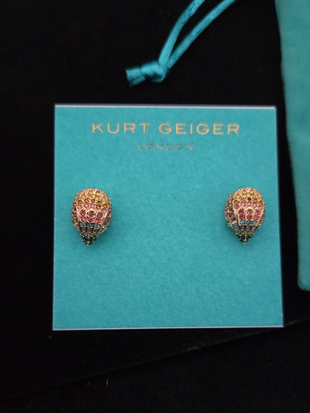 Kurt Geiger Rainbow Pavé Crystal Eagle Head Stud Earrings With Pouch NWT